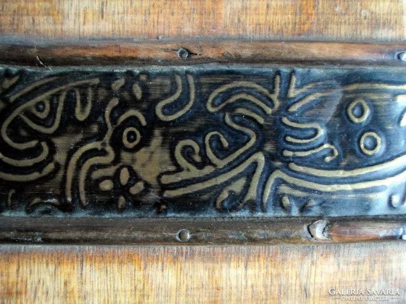 Old, beaten wood - copper box with an artistic pattern