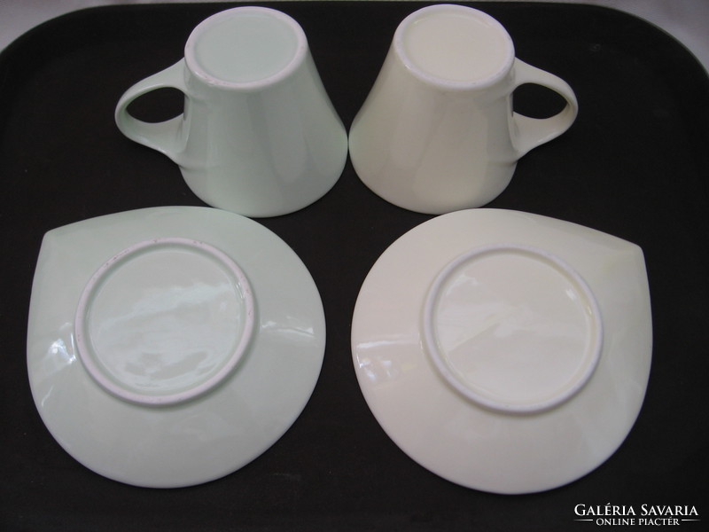 Pair of pale green and yellow coffee, cappuccino, tea design set
