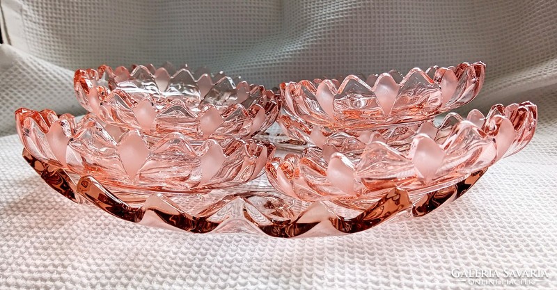 Salmon pink glass bowls 6 pcs 14.5cm and bowl 32cm