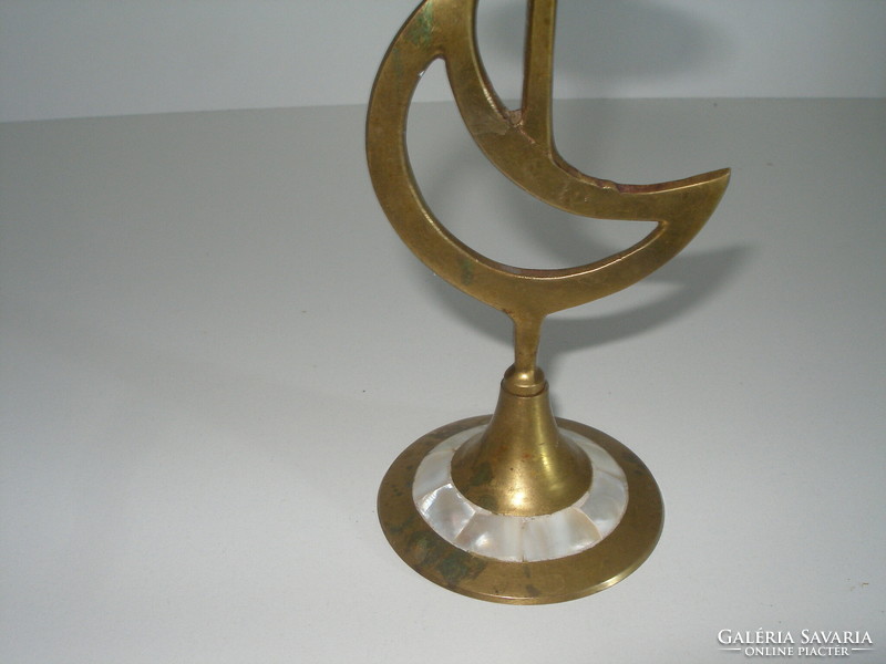 Copper candle holder with mother-of-pearl inlay