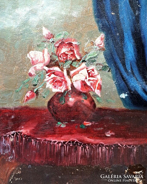 Rose still life - Italian school 19th century oil painting, e. Batti