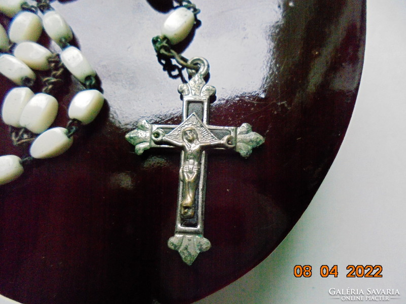 Antique rosary with porcelain eyes cross and pendant