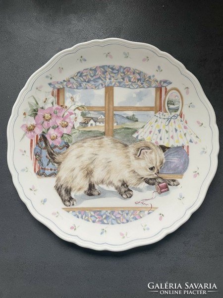 Royal Albert cicás, macskás angol porcelán dísztányérok, gyűjtői darabok, 1988