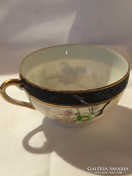 Antique lithophane geisha Japanese, eggshell porcelain coffee cup, richly gilded, handmade
