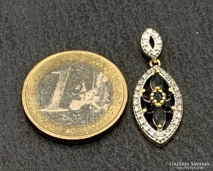 Beautiful sapphire-diamond gemstone pendant, 14k gold-plated--new