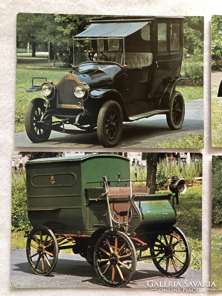 4 old car, vehicle postcards