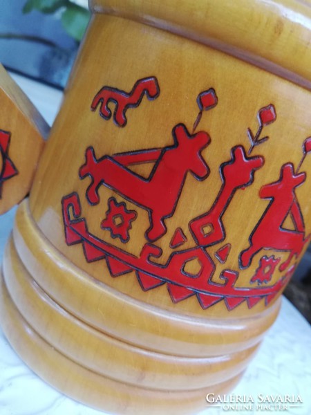 Carved, painted wooden jar 4 dl