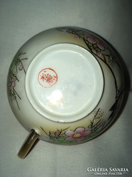 Antique lithophane geisha Japanese, eggshell porcelain coffee cup, richly gilded, handmade