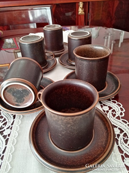6+6+1 skandináv finn Arabia / Ruska  kávés - teás csésze, alj, cukortartó iparművészeti kerámia