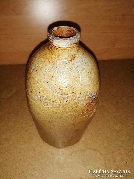 Antik súlyos olívaolaj tárolására szolgáló kiégetett kerámia butélia, agyagpalack 18 cm (7p)