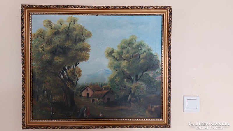 (K) Szép tájkép festmény 69x57 cm kerettel