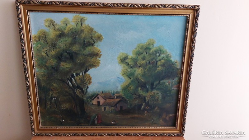 (K) Szép tájkép festmény 69x57 cm kerettel
