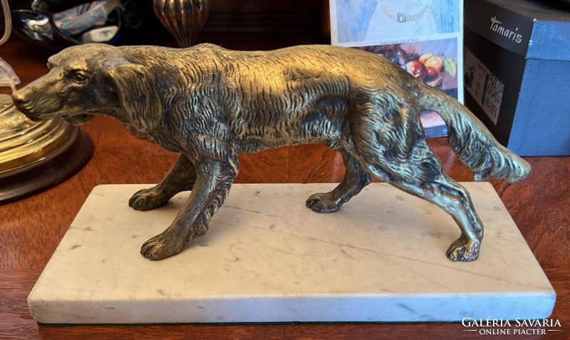 Hunting dog bronze statue on a marble base