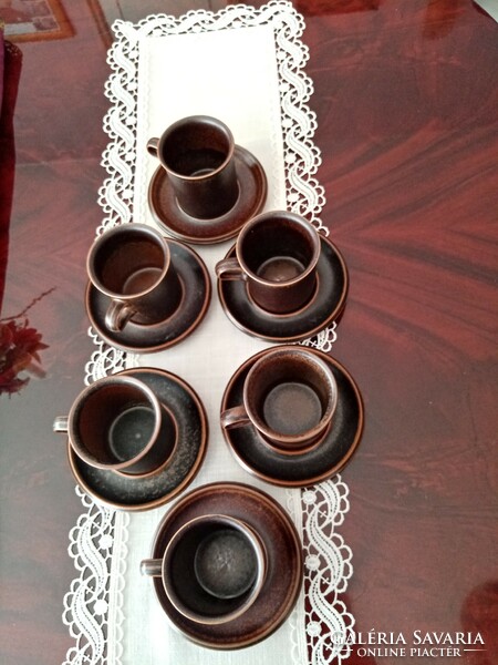 6+6+1 Scandinavian Finnish Arabia / Ruska coffee - tea cup, base, sugar holder industrial art ceramics