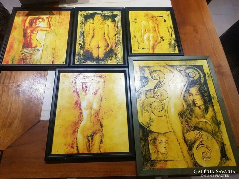 Paintings by painter Andrea Sors, 5 nude oil paintings on wood