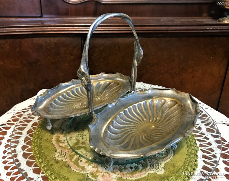 Rare, antique, silver-plated, special double serving bowl, delicacy serving dish