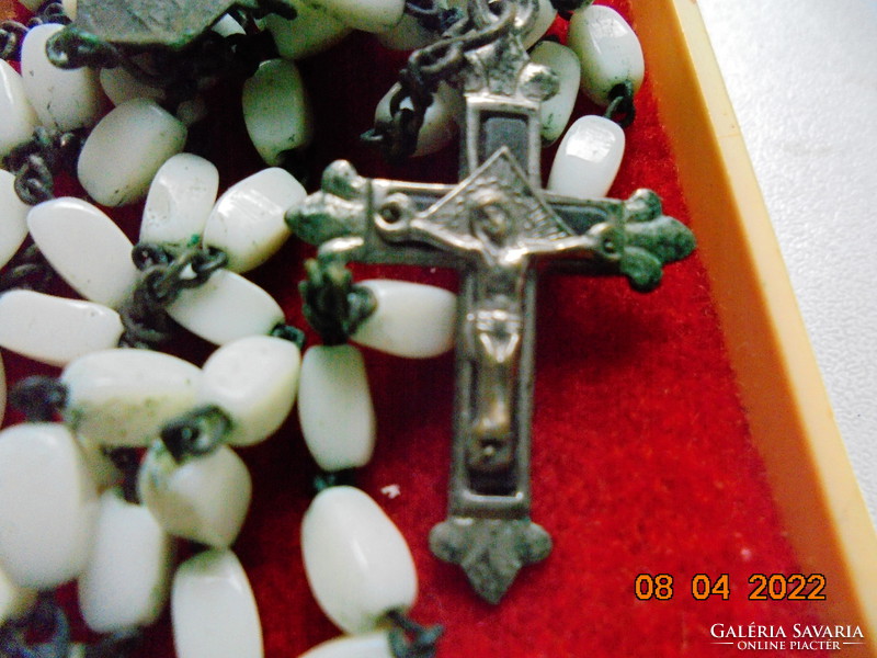 Antique rosary with porcelain eyes cross and pendant