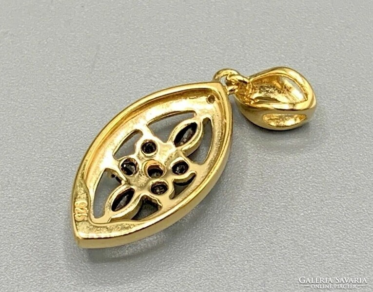 Beautiful sapphire-diamond gemstone pendant, 14k gold-plated--new