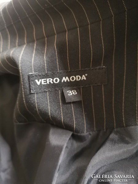 Vero Moda 36-38-as alkalmi fekete kosztüm, diplomata csikos, blézer, nadrág