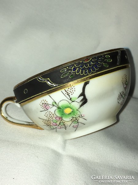 Antik Litofán Gésás Japán ,Tojáshély porcelán kávéscsésze ,dúsan aranyozva, kézzel készített