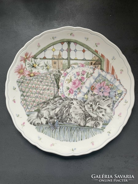 Royal Albert cicás, macskás angol porcelán dísztányérok, gyűjtői darabok, 1988