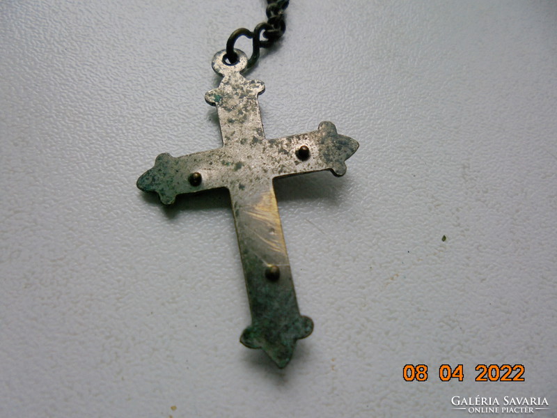 Antique rosary with porcelain eyes cross and pendant