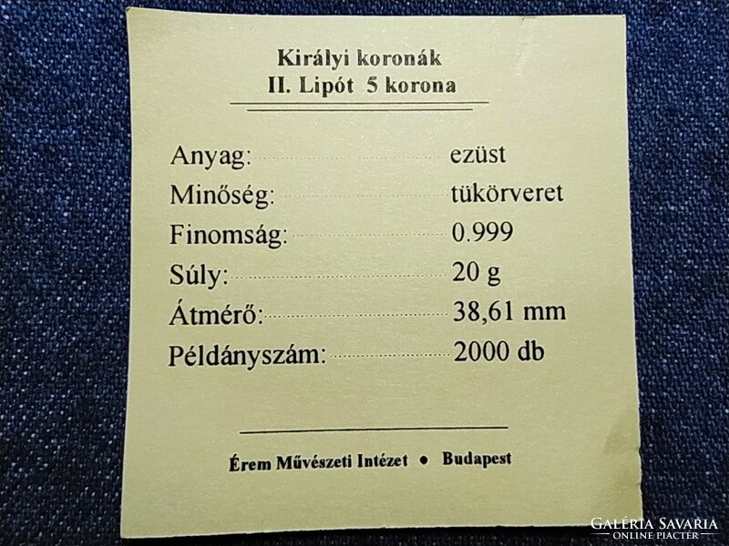 Királyi Koronák Utánveretben II. Lipót 5 korona .999 ezüst PP (id57463)