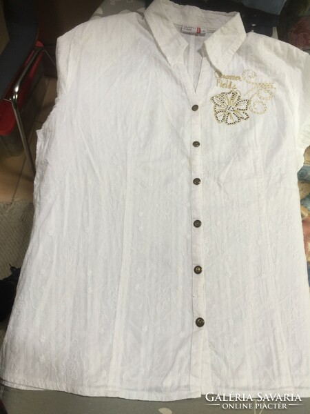 Pretty, white, embroidered, thin, cropped blouse, size 46, xl, for jeans