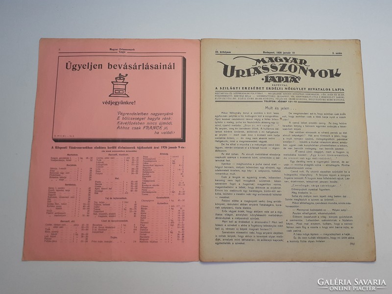 Régi újság 1926 Magyar uriasszonyok lapja