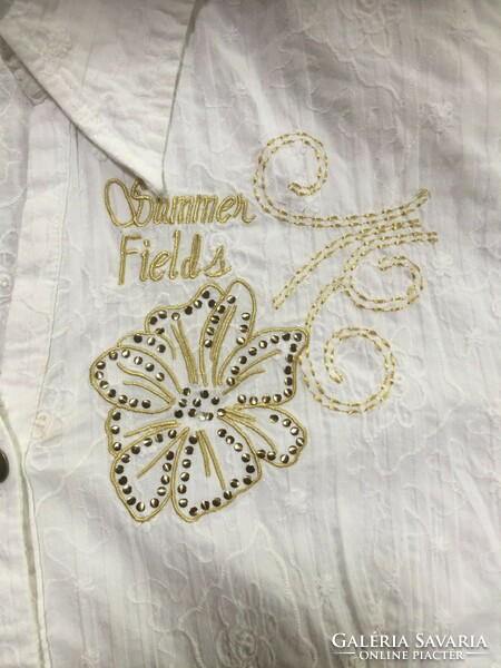 Pretty, white, embroidered, thin, cropped blouse, size 46, xl, for jeans