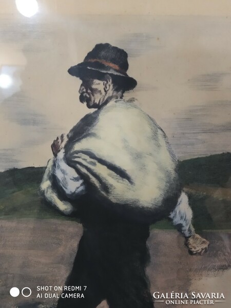 Etching (colored), framed (farmer) by oszkár glatz /1872-1956/.