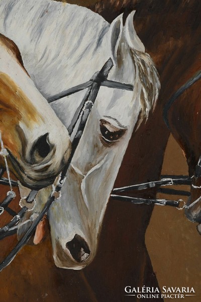 Horses. Signed oil