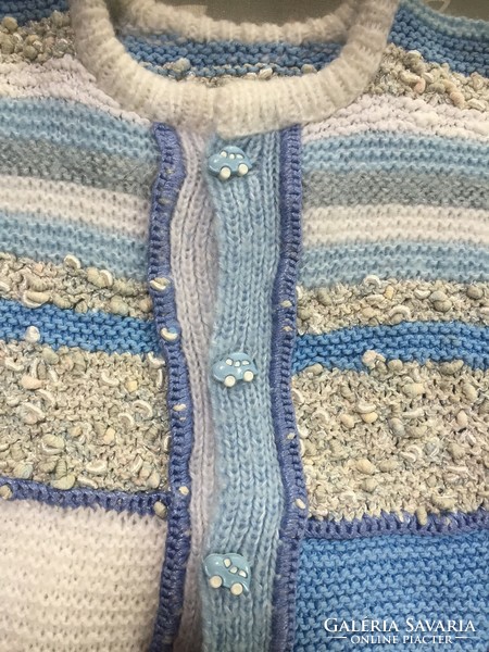 Light blue Austrian hand-knitted children's cardigan with car buttons for 2-4 years, knitted wool (sst)