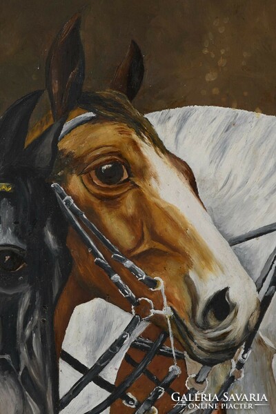 Horses. Signed oil