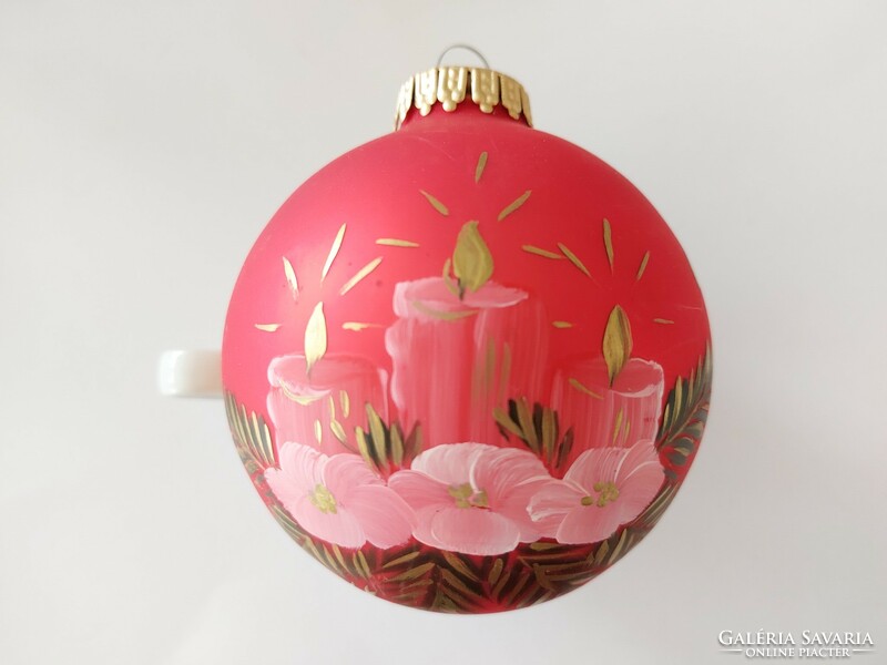 Retro glass Christmas tree ornament painted candle pattern large sphere glass ornament 10 cm