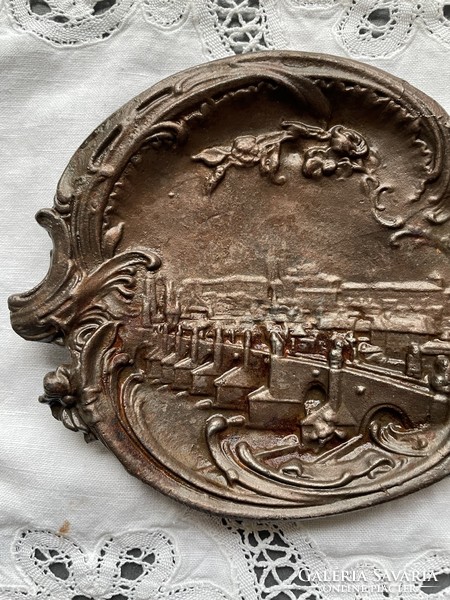 Art Nouveau, urban bronzed metal casting small decorative bowl, business card holder