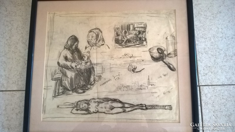 (K) Korodi Jenő grafika 45x39 cm kerettel