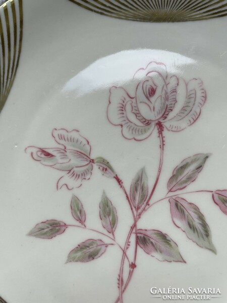 Csodás gyűjtői, art deco kézzel festett rózsás GKC Bavaria reggeliző teás csésze szett, trió