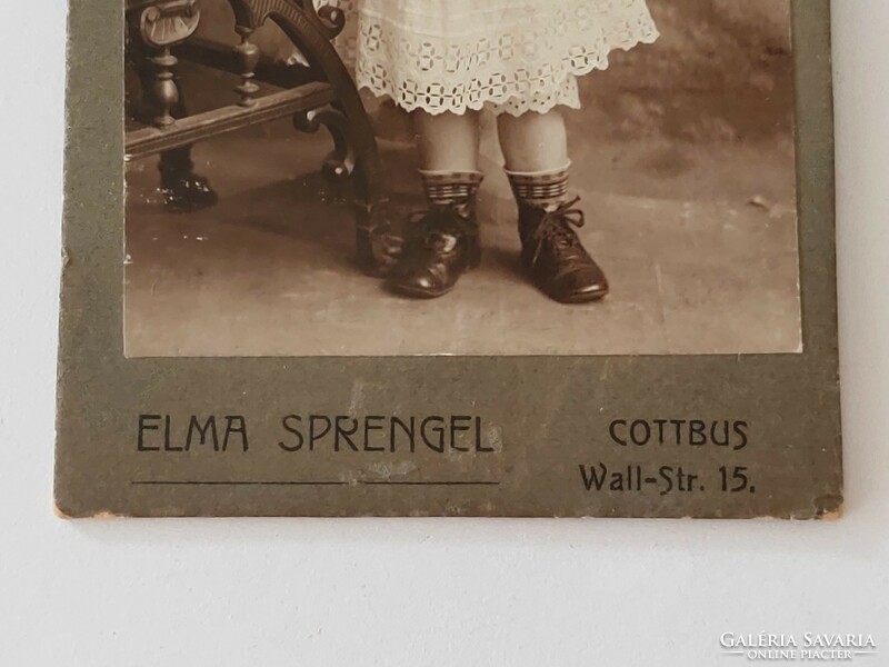 Antik gyerekfotó 1913 Elma Sprengel fotográfus Cottbus régi kislány fénykép