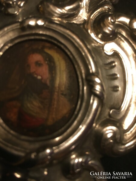 Xviii.Sz.I. Rococo homemade altar with a picture of Mary!!! 18X 10.5 cm!!