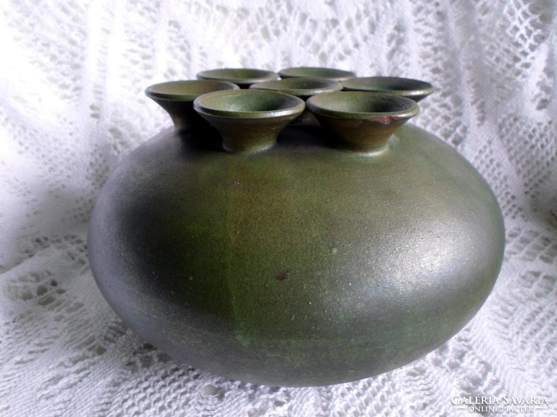 Special 7-necked, iridescent, large-sized heavy vase