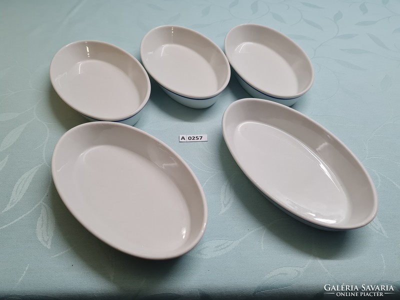 A0257 zsolnay blue striped oval bowl 5 pcs 22x13 cm