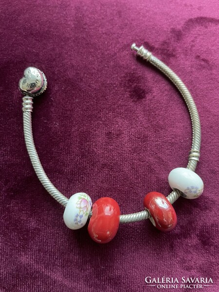 Pandora replica heart pavé bracelet with porcelain charms - can be further decorated