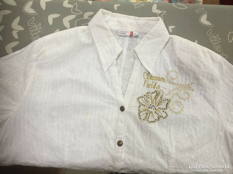 Pretty, white, embroidered, thin, cropped blouse, size 46, xl, for jeans