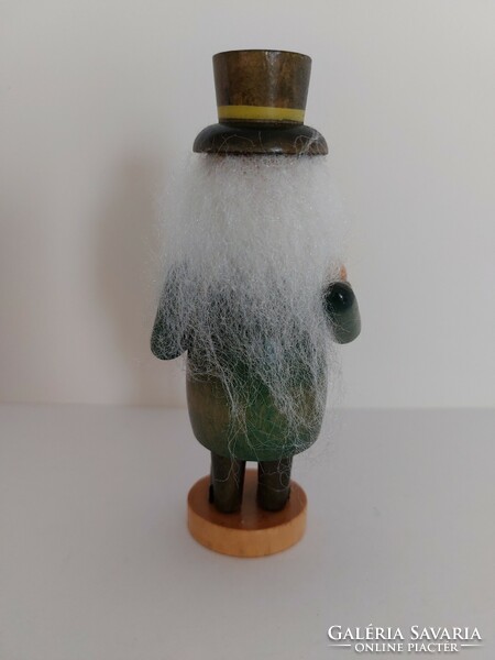 Karácsonyi füstölő figura hosszú őszhajú kézműves fabábu 13 cm