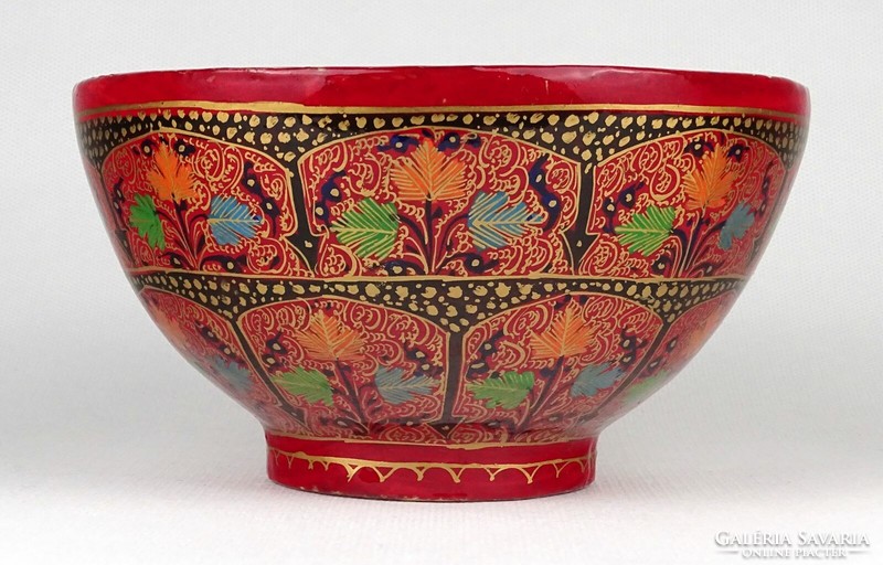 1M582 old oriental red papier-mâché bowl 8.5 X 15.5 Cm