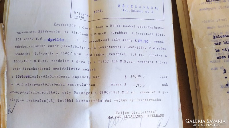 (K) Ritkaság! Régi banki papírok dollárkölcsön, váltó.... 1941, 1931