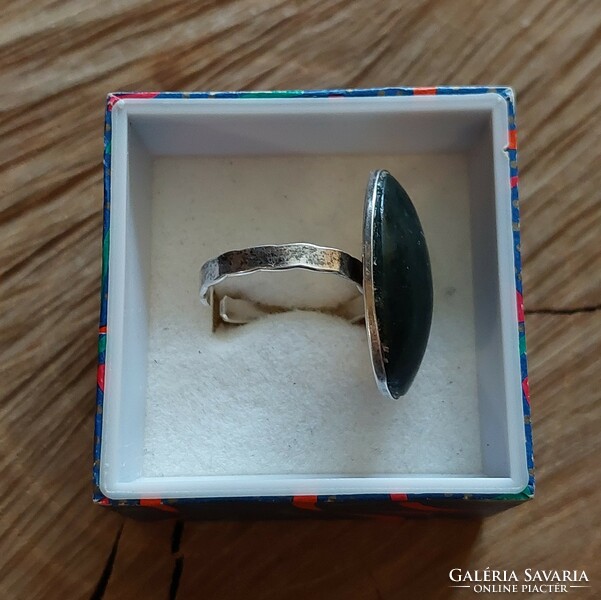 Silver ring with jade stone, adjustable size