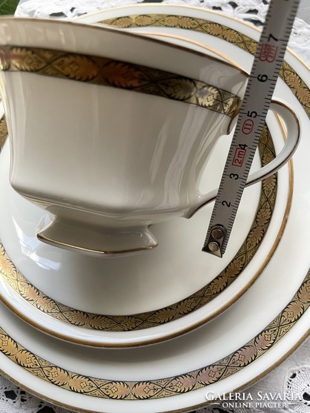 Csodás gyűjtői, aranyozott Hutschenreuther Hohenberg Bavaria reggeliző teás csésze szett, trió