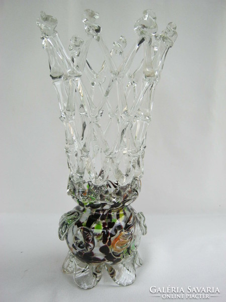 Glass retro vase with grid openwork pattern, large size